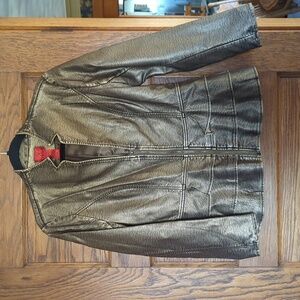 V Christina Faux Leather Peplum Moto Jacket Gold Size Women's Small